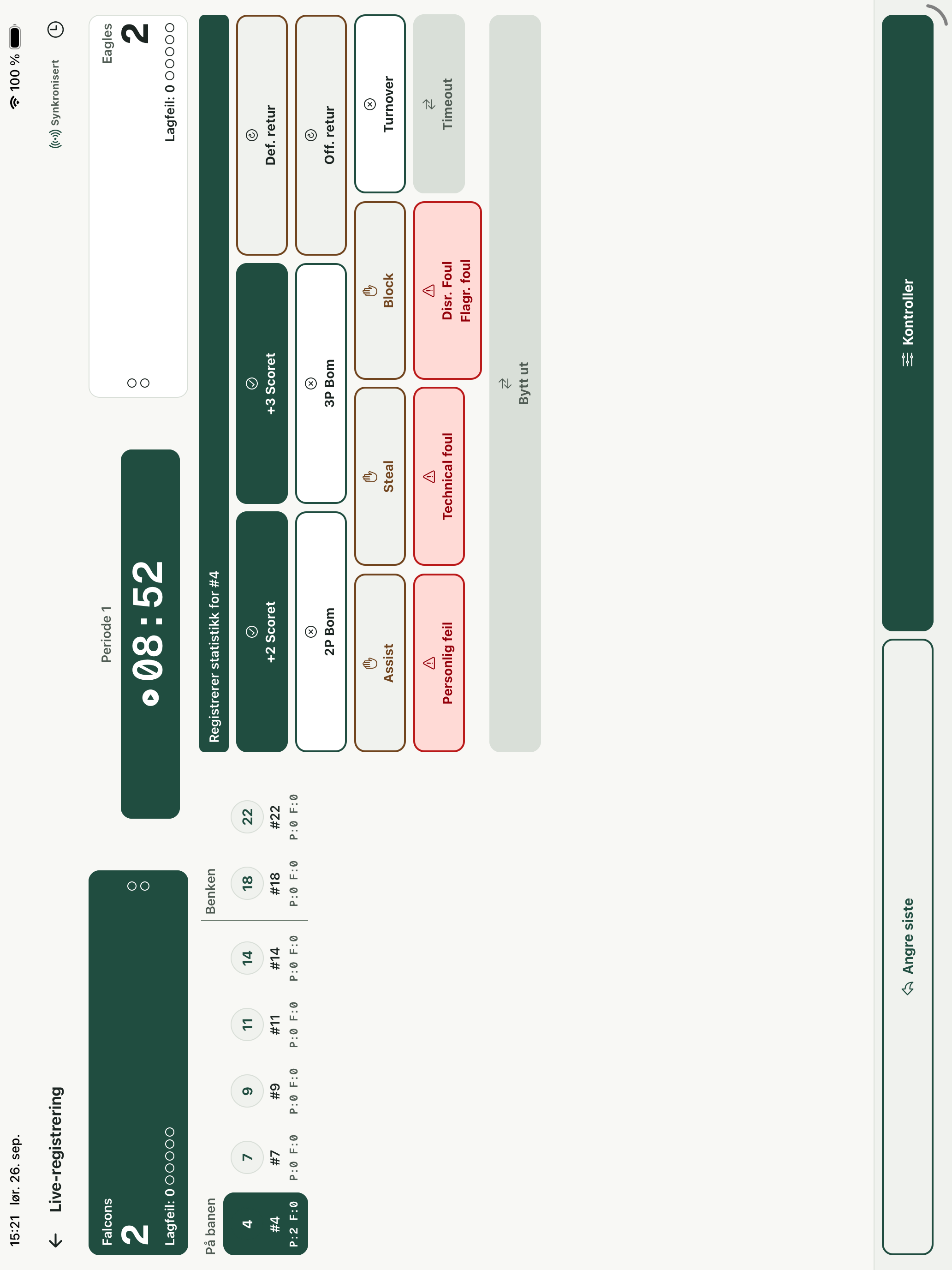 STATIQ on iPad in landscape, with players beside the scoring actions. Demo data.